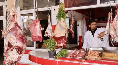 Butcher shop with fresh meat cuts