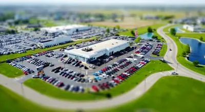 Car dealership showroom with vehicles