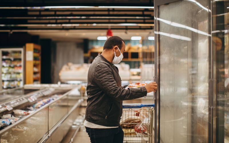 Food distribution warehouse with stocked shelves and inventory