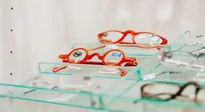 Optician eye care clinic with glasses display