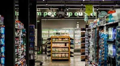 Supermarket aisles and shelves