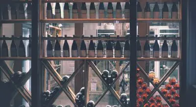 Wine and liquor store shelves