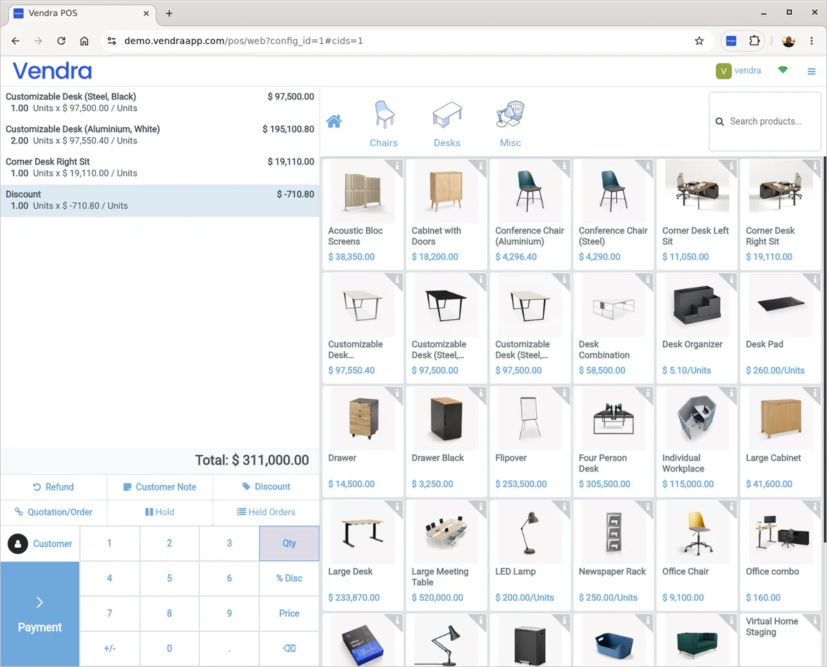 Vendra retail POS checkout interface — supermarket and retail store till system